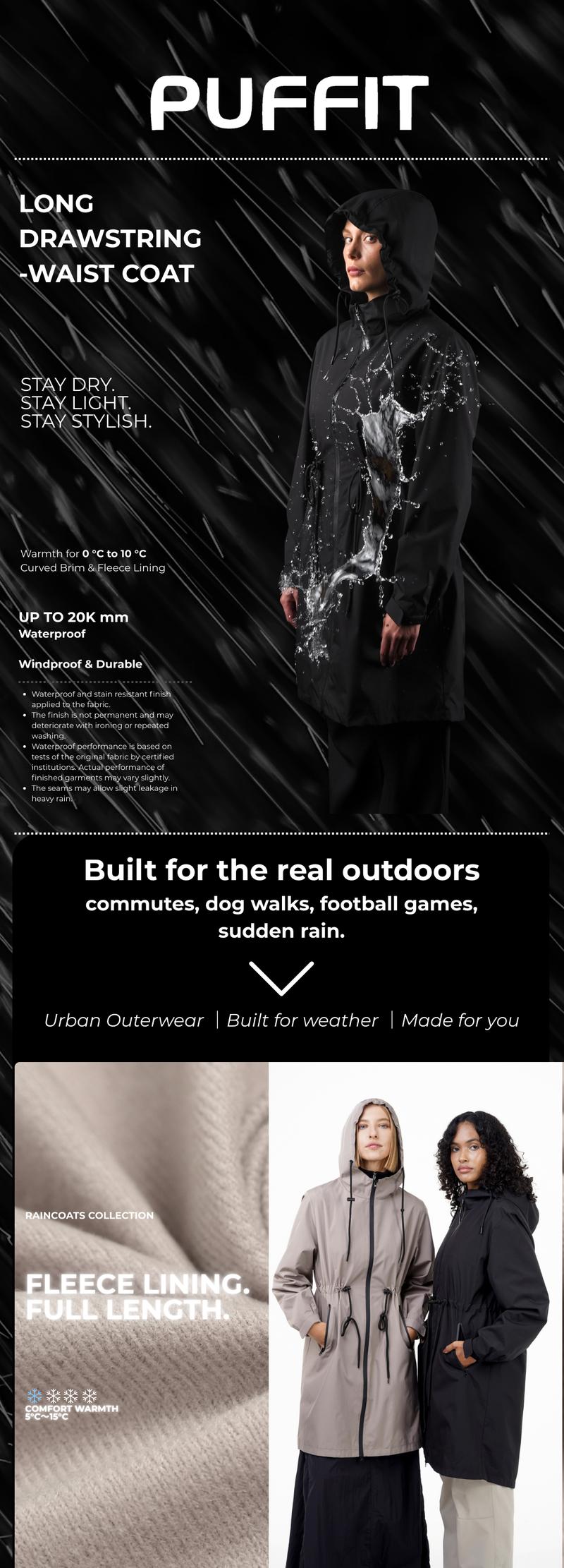PUFFIT STM-TEX ST200 Long Length Ultra Waterproof Raincoat WITH Warm ...