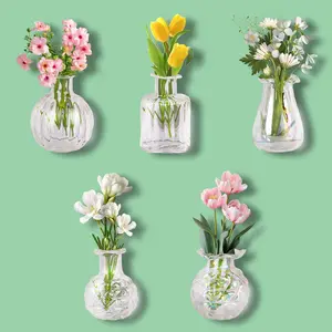 ZOYVUX Cute Mini Vase Magnets for Fridge, Tiny Plant Glass Vases with Flowers, Magnetic Refrigerator Decor for Kitchen, Office, Locker (5 Pack)