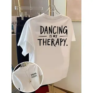 Dancing Is My Therapy Graphic Tee Womens Casual Crewneck Short Sleeve Oversized Fit Soft Comfy Cotton T Shirt Trendy Streetwear For Dance Class Workout Everyday