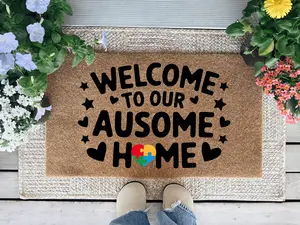 Doormat Welcome To Our Ausome Home, Autism Doormat, Autism Awareness, Closing Gift, Outdoor Mat, Entryway Decor, Patio Decor, Front Door Mat