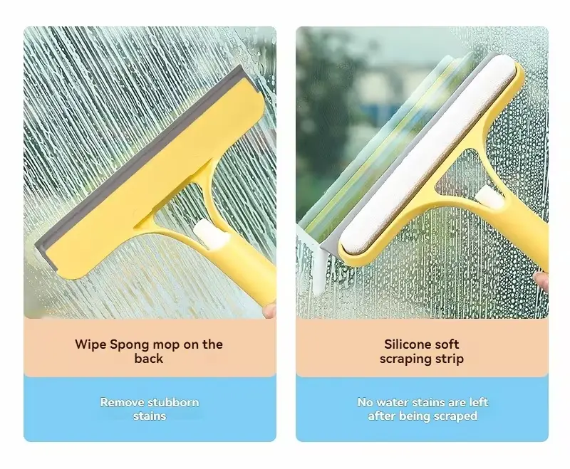 3-In-1 Double-Sided Squeegee Glass Cleaning Tool Set - Home Care Multifunctional Cleaner with Brush, Spray Bottle, Silicone Soft Scraping Strip, Streak-Free Finish, Single/Double Pack for Easy Cleaning of Mirrors, Windows