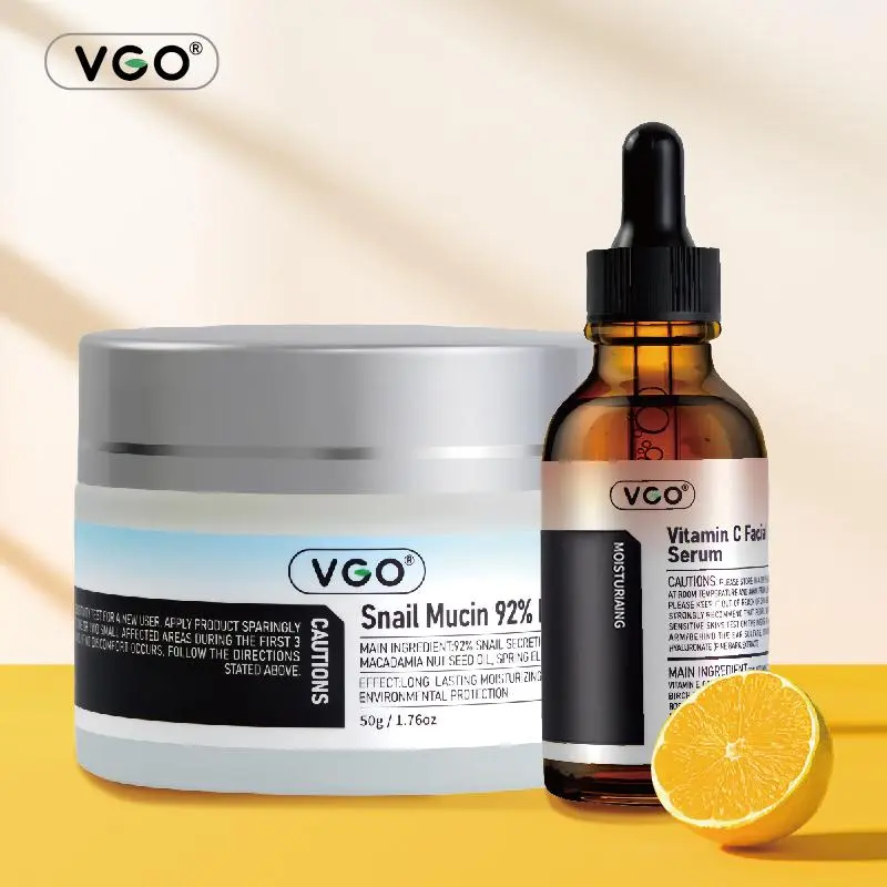 VGO Glow Duo Snail Mucin & Vitamin C Hydrating Serum - 92% Snail Mucin, Moisturizer for Dry Sensitive Skin to Hydrate, Soothe, Restore, Smooth & Boost Glowing Skin, Daily, Radiant, Gentle, Redness, Soothing, All Skin Types