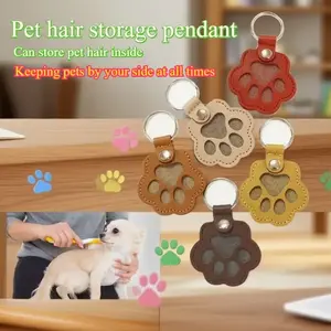 2PCS Cat and dog hair keychain creative pet cat and dog decoration for pet owners to collect and commemorate - portable PU Leather tag for DIY Cat/Dog paw print & hair storage