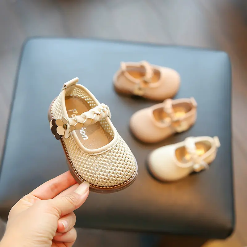 Toddler Baby Girl Mary Jane Shoes - Cute Floral Decor Breathable Knit Flat Shoes, Versatile All-match Princess Shoes for Infant Girls, Soft Non-slip First Walkers, Stylish Footwear for Daily Wear & Special Occasions 1-3T
