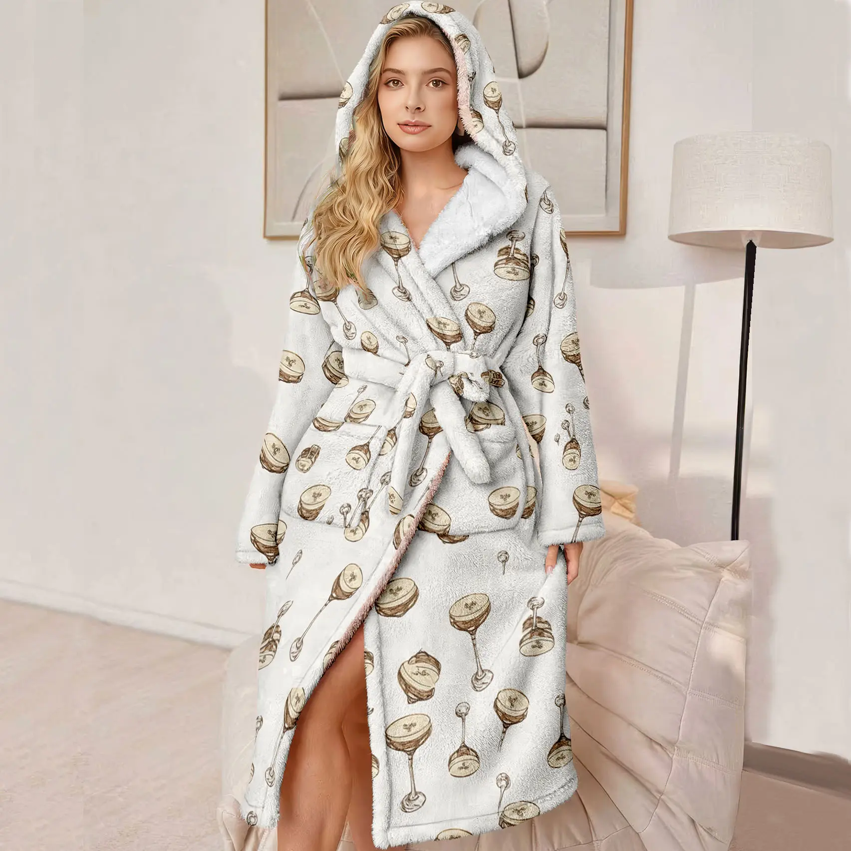 Plus Size Hooded Bathrobe for Women, Soft Plush Robe with High Heel Pattern, Perfect Gift for Mother and Wife, Ladies' Luxury Loungewear