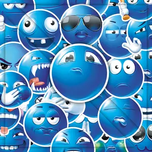 100 Pcs Blue Bean Washi Stickers, Cute Kawaii Funny Journaling Stickers for Scrapbooking DIY, Creative Decorative Labels for Planners, Sticker Packs