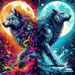 Wolf Pattern DIY Diamond Arts Colorful Painting Kit without Frame, 2 Counts/set DIY 5D Diamond Arts Colorful Painting Kit, Wall Art Decor for Home, Diamond Painting Kits