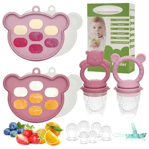 Baby Breastmilk Popsicle Molds & Baby Fruit Feeder (6 Pack), Infant Food Freezer Tray Storage Containers, Silicone Teething Pacifier Feeder and Teether for Babies