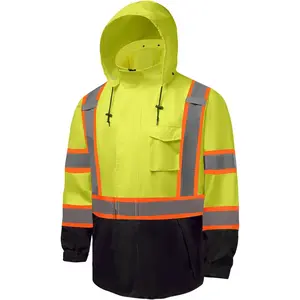 Hi Vis Rain Jackets for Men Reflective Waterproof High Visibility Class 3 Safety Rain Coat with Black Bottom