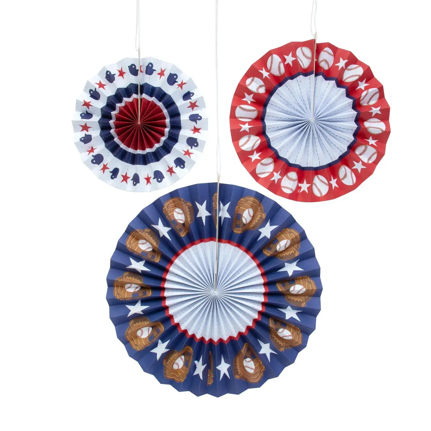 10" - 15" Baseball Hanging Paper Fans - 6 Pc.