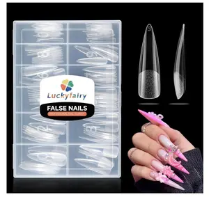 XXL Stiletto Nail Tips 120 Pcs Full Cover Pre-buff Stiletto Gel Press On Nails Flat Tips for Acrylic Nails for Home DIY Nail Extensions 12 Sizes