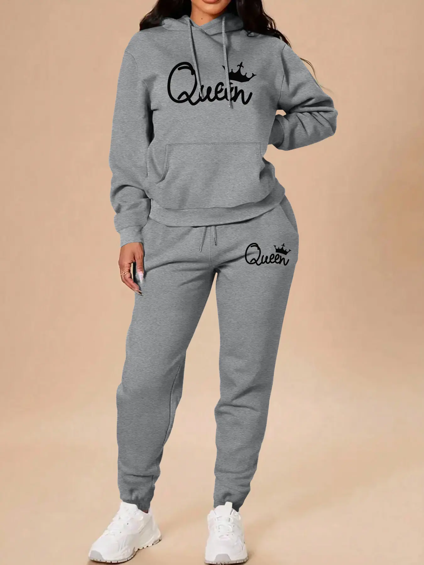 Women's Fall Winter Letter Print Hoodie Set, Long Sleeve Sweatshirt & Pants, Casual Home Wear, Outdoor Sports Gym, Sweatsuit Matching Set, Sporty Set, Athleisure Workout Set, Sportswear Set, Matching Workout Clothes