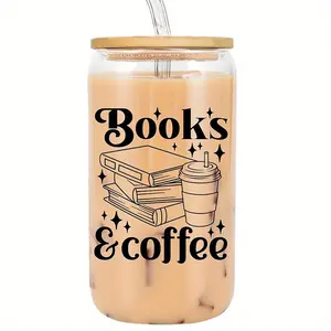 Coffee Mug with Lid & Straw, Book Lover Gift, Book Club Bookmark Gift, Iced Coffee Cup, Perfect for Christmas & Birthdays, 16oz