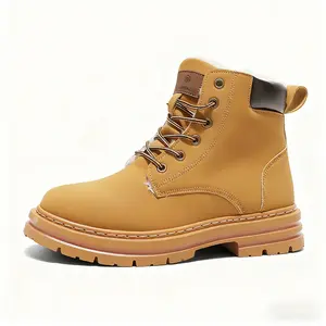 Men's Large Size Fleece Lined Snow Boots Thick Sole Yellow Height Increasing Shoes