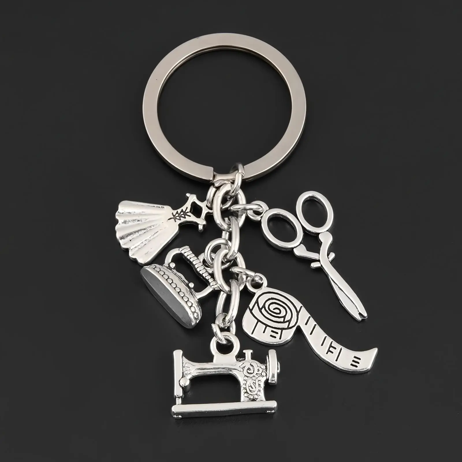 Boutique Style Handmade Keychain for Women, Sewing Themed Key Ring with Machine, Scissors, Tape Measure & Dress Charms, Jewelry Gift for Tailors, Handmade Keychains, Bag Charm Keychains