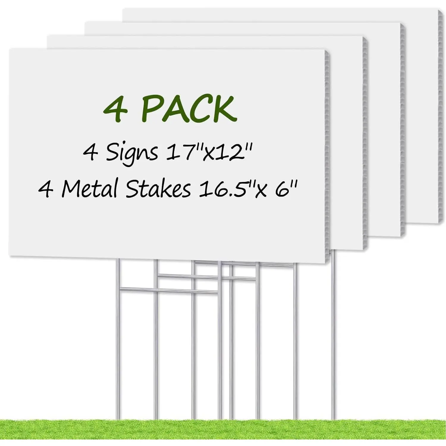 Blank Yard Signs with Stakes,  Custom Yard  Sign 17x12 Inch 4 Pack Corrugated Plastic Double Sided for Outdoor Lawn, Estate Garage, Open House, Birthday Decoration