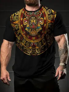 Men's 3D Printed Indian Style Colorful Casual T-Shirt, Breathable Regular Fit Round Neck for Everyday Wear, Durable Print Quality for All Seasons