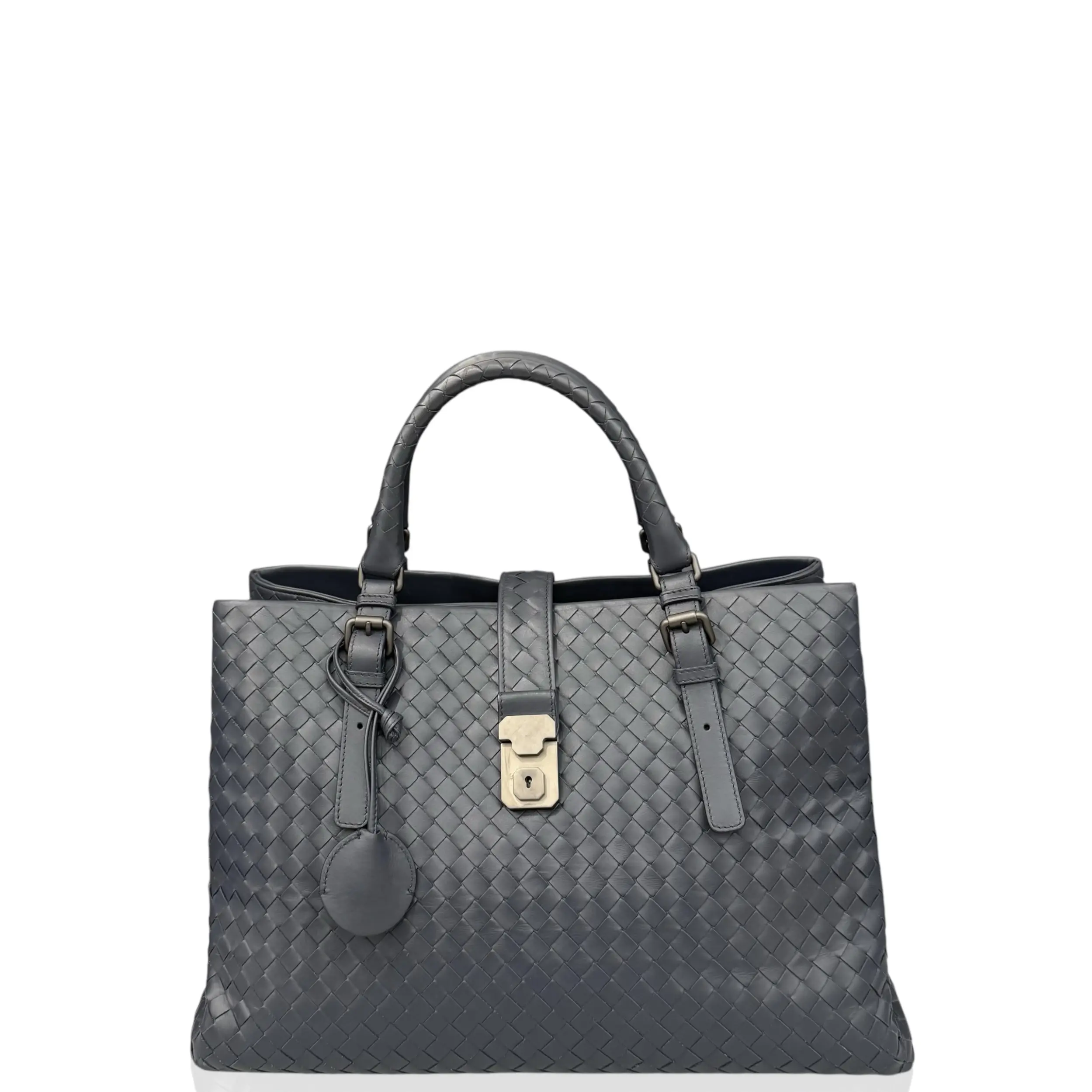 Pre-owned BOTTEGA VENETA Leather tote bags Large Roma Tote Bag Calfskin Intrecciato Charcoal (jg031026b1)