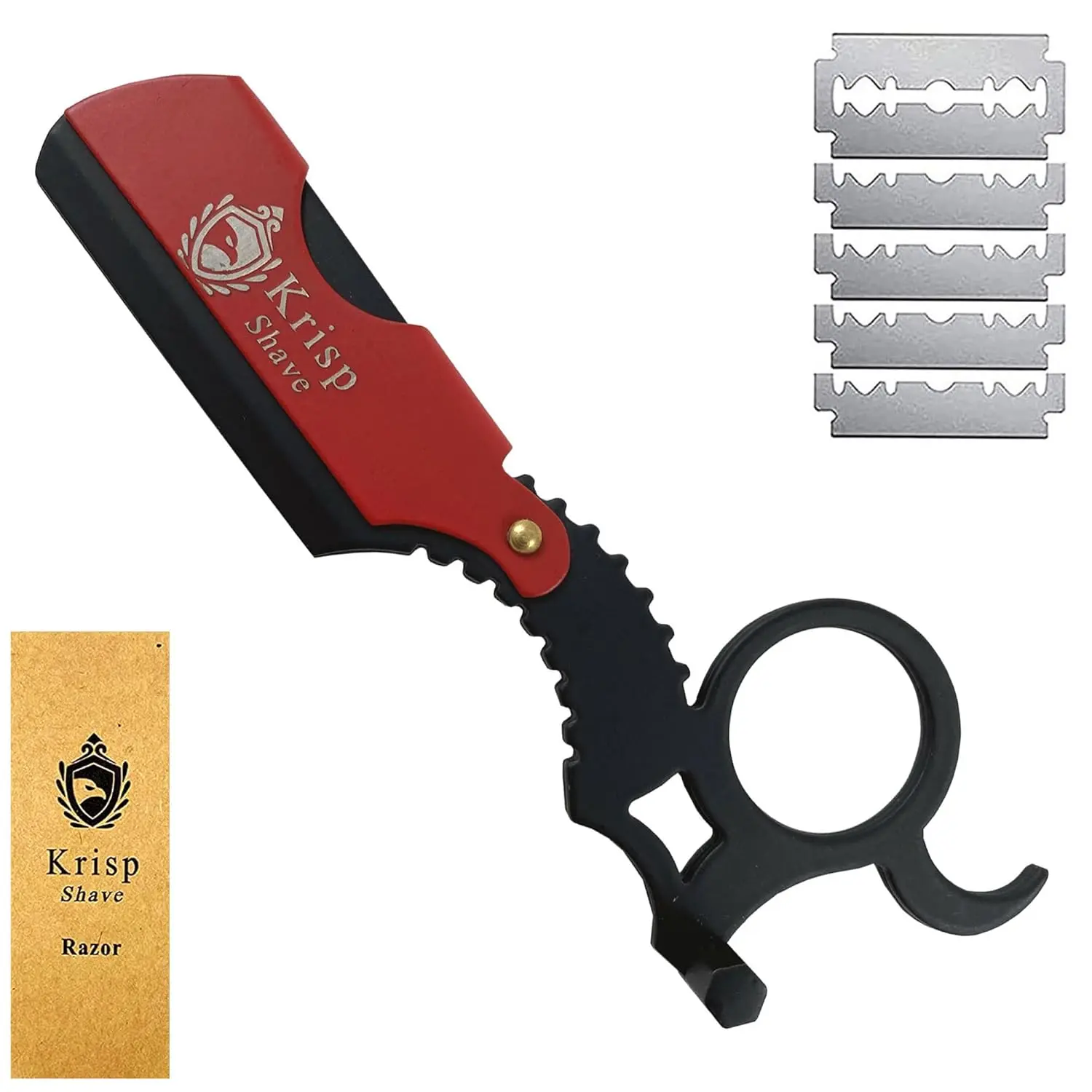 Professional Straight Razors For Men, Barber Razors Straight Edge Razor Kit For Close Shaving - Beard Cut Throat Finger Razor Safety Shavette With 10 Shaving Blades By (Black/Red)