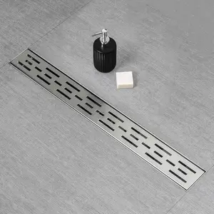 Linear Shower Drain, Shower Drain 24 inch High Water Flow Removable Grate, Brushed 304 Stainless Steel Linear Drain with Hair Strainer, Adjustable Leveling