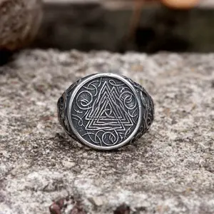 GTHIC Viking Urnes Valknut Stainless Steel Ring for Men Women Daily Wear Statement Jewelry Father's Day Gift