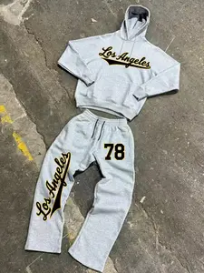 Retro American Street Style Los Angeles Letter Print, Unisex Sports Set, 2 Piece Hip Hop, Casual Pants and Hoodie