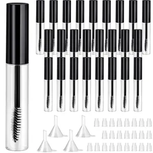 25 count 10 ml Empty Mascara Tubes Wand Empty Eyelash Bottle Clear Refillable Mascara Container with 4 count Funnels Transfer Pipettes for Castor Oil and DIY (Black)