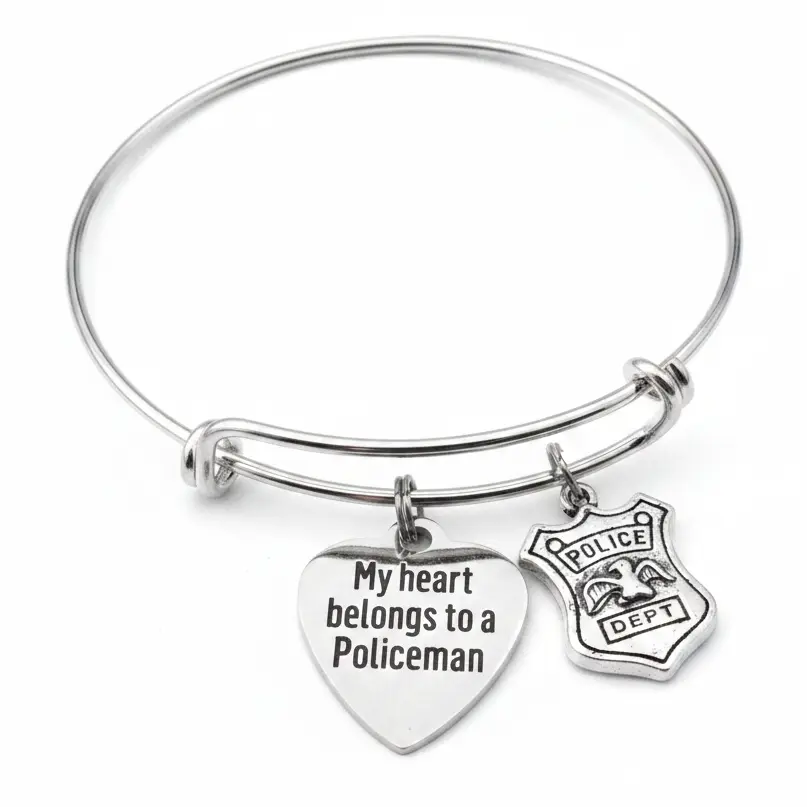 My Heart Belongs to a Policeman Bracelet – Police Badge Charm Bangle | Police Wife Gift