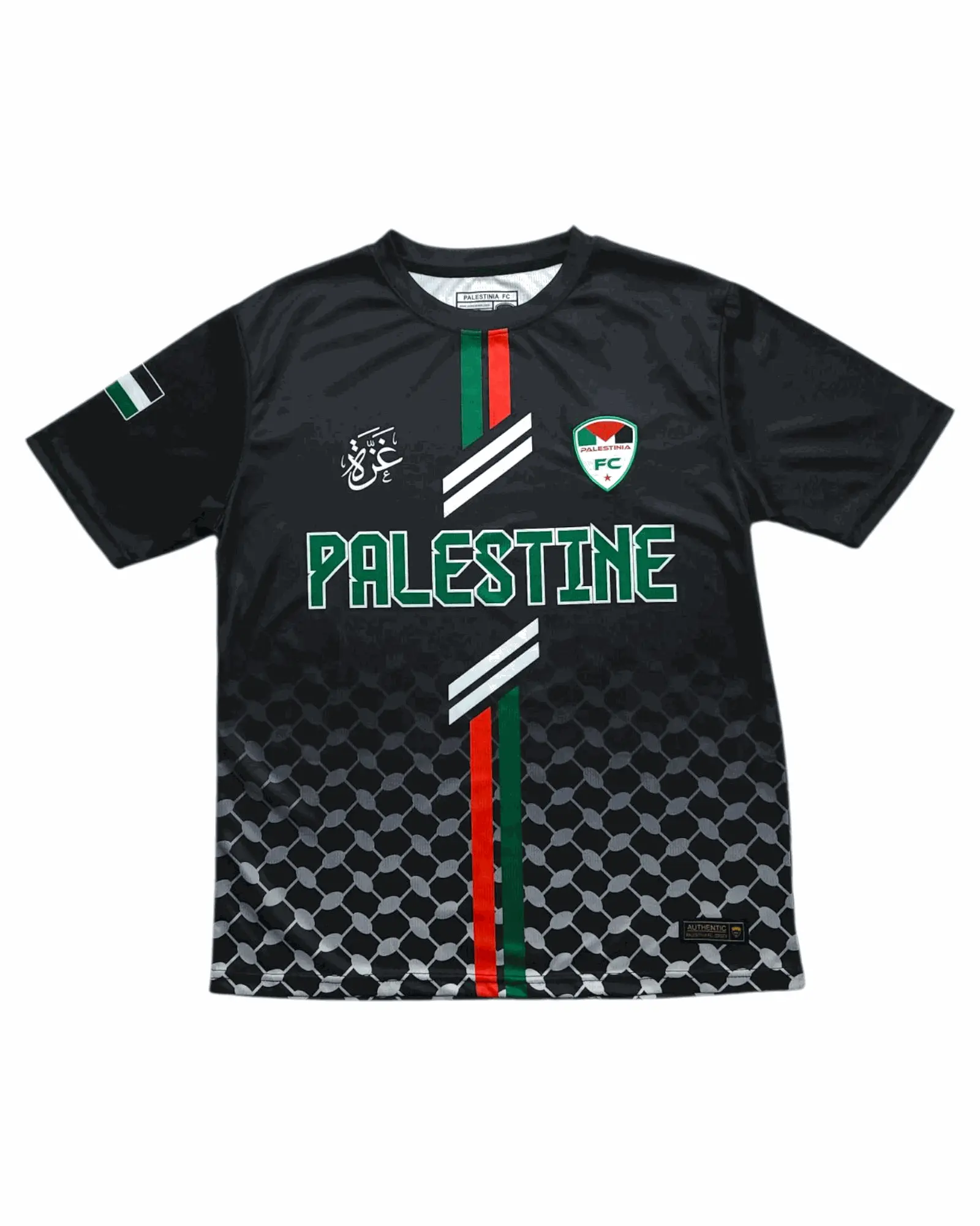 Black Palestine Jersey (Red/Green Stripes)
