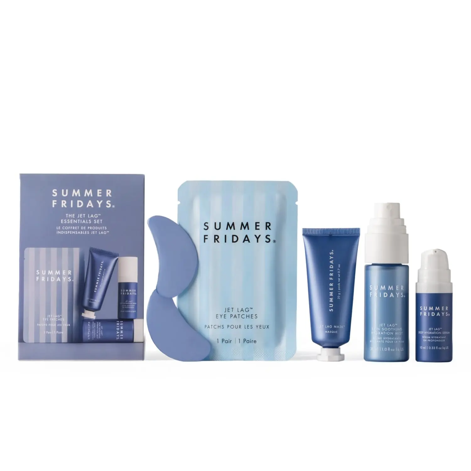 Summer Fridays Jet Lag ™   Essentials - Mini Hydrating Skin Care Set With Jet Lag ™   Mask, Eye Patches, Deep Hydration Face Serum & Hydration Mist - Travel Size Skincare Kit & Gift Set (4 Count)