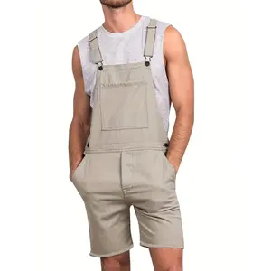 GGOR [Lightweight Cotton Bib Overall Shorts] Mens Casual Bib Overall Shorts Lightweight Cotton Loose Fit Denim Jumpersuit Walkshort Pockets Rompers