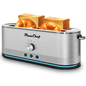 PlumChef 4-Slice Toaster,     toaster, 7 Browning Settings, Defrost/Reheat Functions, Removable Crumb Tray, Full body Stainless Steel Housing 1350W,Anti-Fingerprint Anti-Jam stainless steel, bread toaster bread maker machine younglo toaster kitchenware