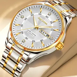 Men's Quartz Watch with Luminous Dial, Dual Calendar, Waterproof 30MM, Stainless Steel Strap, Butterfly Clasp, Casual Sports Style, 40.5mm Diameter, 10mm Thickness