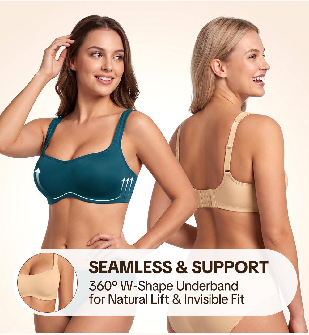 HSIA CoolCurve Unlined Plus Size Ice Silk Cooling 3D Curved Flexible Double Layer Cup Low Cut Balconette Bra Underwire Support Seamless Free Cut Scoop Square Neck  Anti Spillage No Gapping Lightweight Side Smoothing Women Everyday Bra