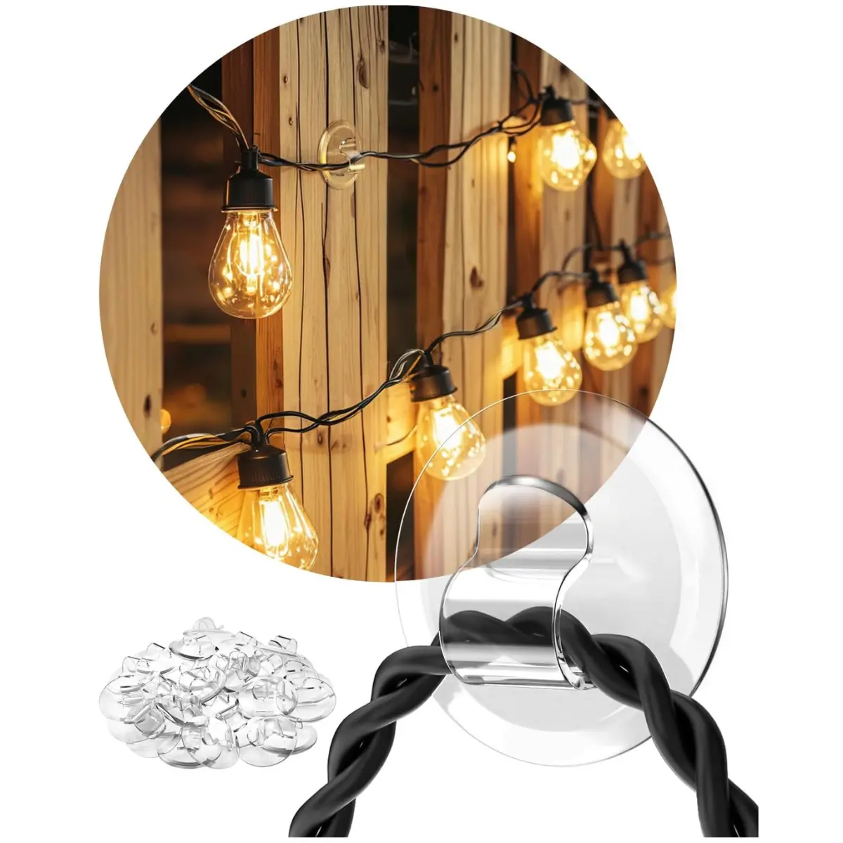 48 Clear Adhesive Hooks for Outdoor String Lights Waterproof Light Clips