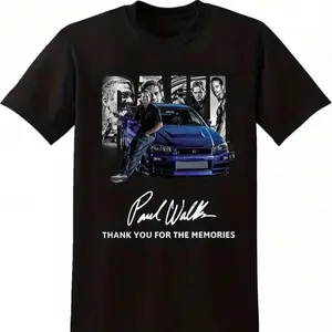 Paul Walker Tribute T-shirt - Signature Pattern Design (1973-2013) - unisex soft fan T-shirt - Souvenir Collection - Men's casual round neck clothing - Birthday/anniversary gift for supporters, vintage item, slim fit