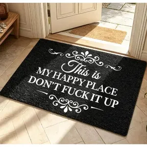 Happy Place Doormat| Decorative Indoor Entrance Mat for Bedroom Room Doorway| Everyday Home Decor Floor Mat| Personalized Room Decoration