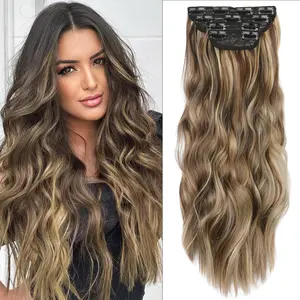 20 Inches Invisible Clip- in Synthetic Hair Extensions Thick Natural Hairpieces Double Weft 4Pcs Clips Long Curly Wavy Secret Hairpiece for Women Daily Party Use Styles full head coverage Gift for gf clip-in extension