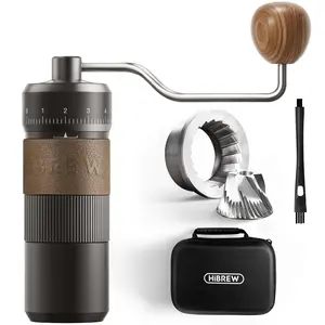 HiBREW G4B Manual  gadgets Grinder with External Adjustable Dial - Aluminum Conical Burr Mill, Numerical Settings & Travel Case, Coarse to Fine Grind for Espresso Pour Over Moka Pots. 22g Capacity coffee gear coffeeground