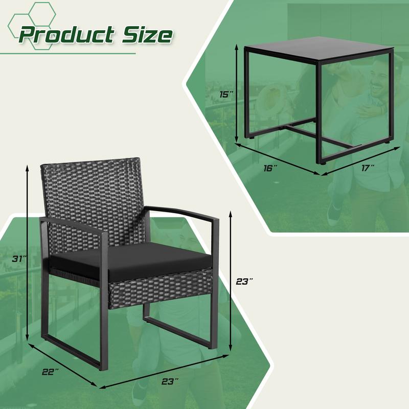 HOMALL Patio Furniture 3-Piece Set Casual Wicker Chair Bistro Chair with Coffee Table