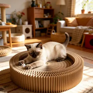 Foldable Magic Accordion Cat Scratcher Toy with Bell, Compact Cardboard Cat Scratch Post, Fun Interactive Play Toy for All Indoor Cats, Furniture Protector mat