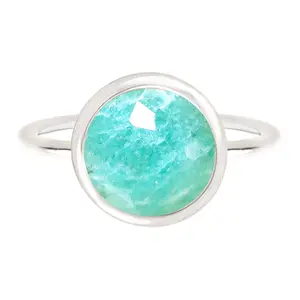 Fancy Cut Amazonite Round Ring, Gemstone Fashion Jewelry, Virgo Birthstone Gift