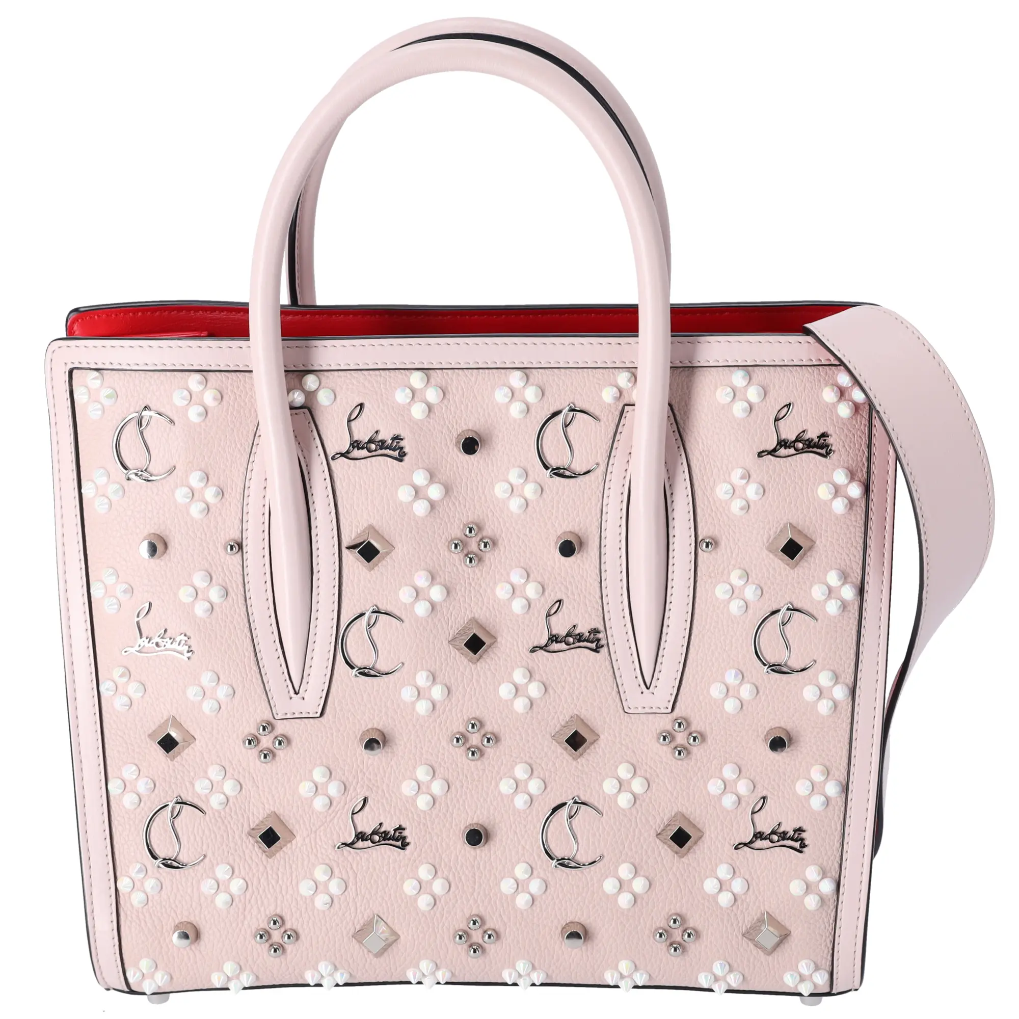 Pre-owned christian louboutin Leather Tote Bags Paloma Studded Medium Tote Light Pink Logo Classic Leather