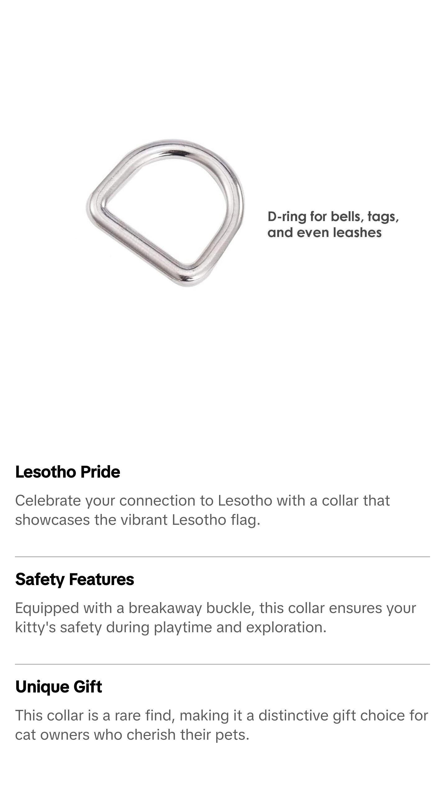 Cat Collar with Lesotho Flag | Great For National Holidays, Festivals, Parades, Sporting Events, Pride Events