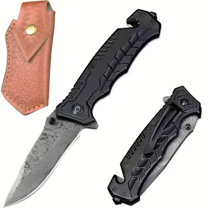 Damascus Pocket Knife, Folding Knife, 67 Layers Damascus Steel VG10 Steel Core Knife With Leather Sheath, EDC Knife Mit Clip, Outdoor Knife Survival Knife, Collection Knife