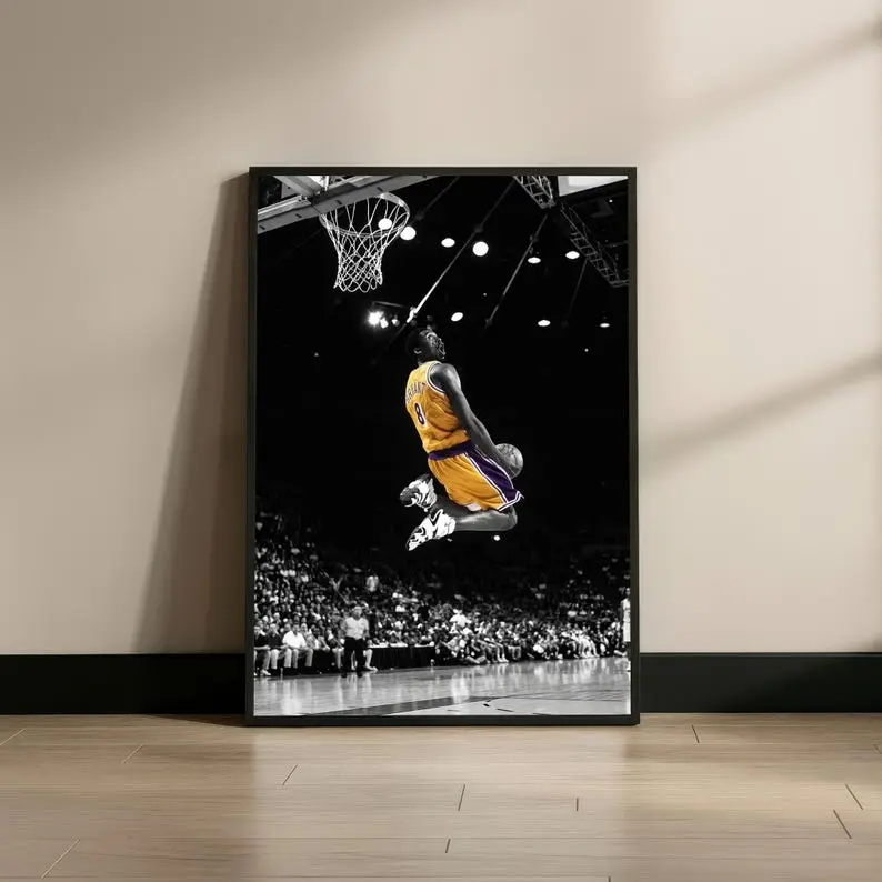 Classic Kobe Bryant Lakers Black-and-White Sports Theme Graphic Print Unframed Paper Photo Poster - Warm, Trendy Aesthetic, Multi-Size (8x10/24x36/27x40/30x30 in), Home Decor, Man Cave Wall Art for Home Supplies