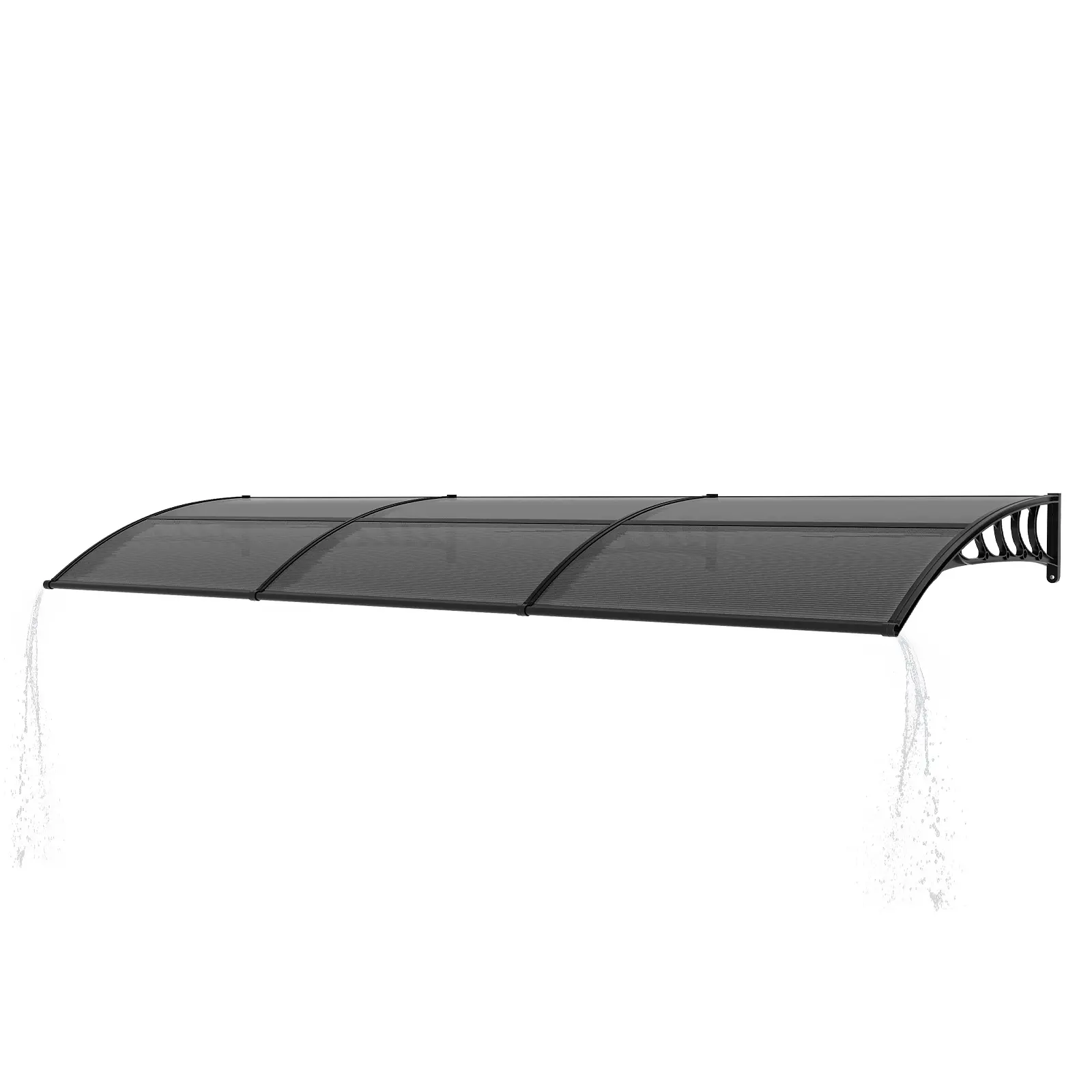 40×120in Extra Long Door Awning - Weather-Resistant PC Canopy, Built-in Drainage, Black ABS Bracket for Patio, Porch