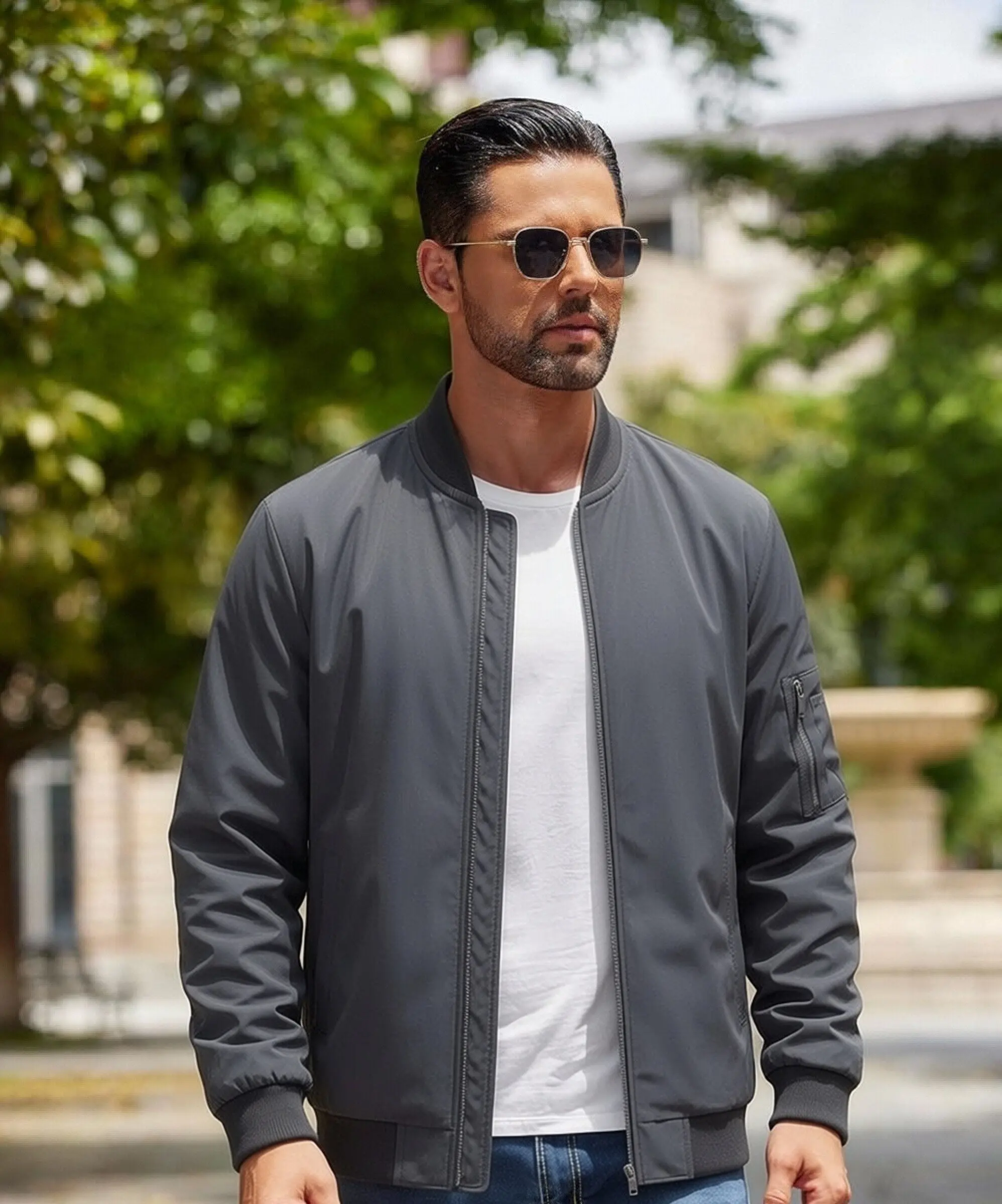 Men's Jacket Lightweight Windbreaker Bomber Jacket Windproof Casual Jacket Zip Up Coats Outwear