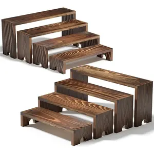 2 Set Large Wooden Tiered Riser Display Stands for Vendor Events Stackable Cupcake Stand Farmhouse Decor Wood Dessert Table Display Set Vendor Booth Food Display Risers for Party 12-11.2-10.4-9.6IN