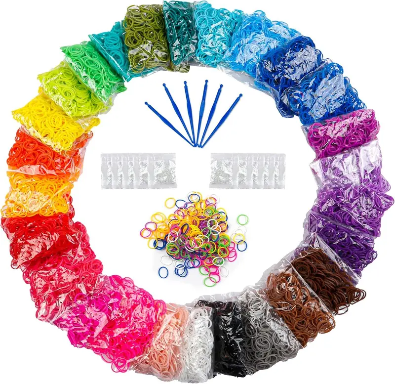 Booriss 12730+ Loom Rubber Bands Refill Kit in 26 Solid Colors with 500 Clips & 6 Hooks Premium Bracelet Making Set for DIY Crafting Gifts